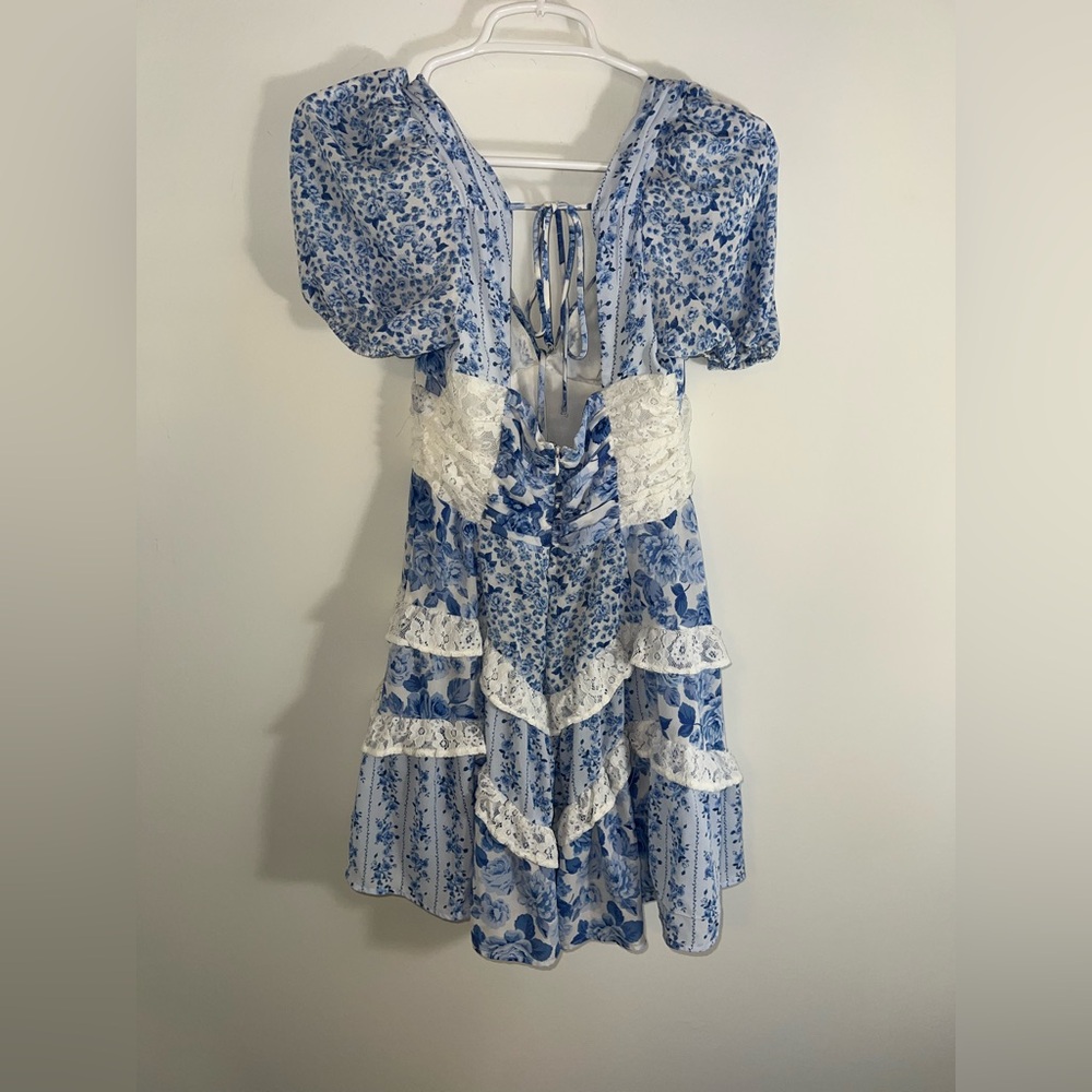 Altar'd state Aderny Floral Mini Dress Floral Blue and White Dress small - Picture 13 of 16